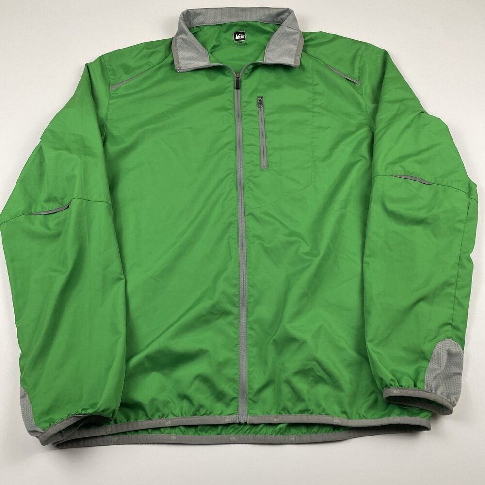 REI Cycling-Running Windbreaker Men’s M Green Reflective Lightweight Packable
